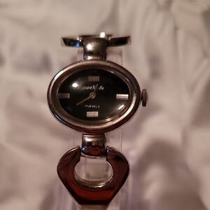 Vintage Andre Rivalle Mechanical Wind Up Watch Silvertone Black Face 17 Jewels